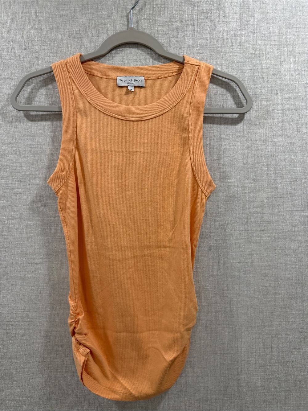 Michael Stars Peach-Orange Ribbed Side-Ruched Tank